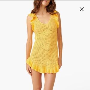 Free People Beach Mykonos Open Knit Mini Sweater Dress in Yellow Size Small